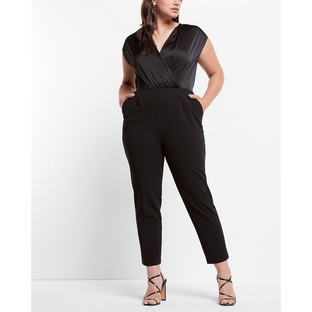 Express Satin Faux Wrap Bodice Jumpsuit